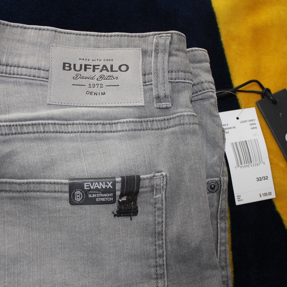 Buffalo David Bitton, Grey 32x32 Jeans, Slim Straight Stretch. Evan-x